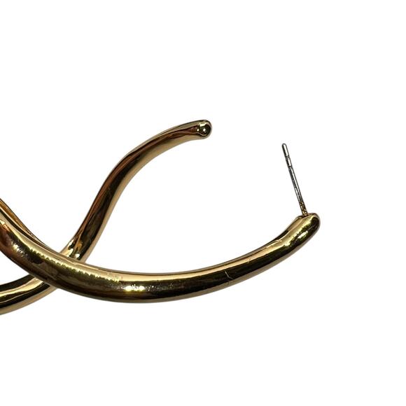 Modern Gold Tone Geometric Square Hoop Statement Earring Minimalist Post Stud - Picture 8 of 8